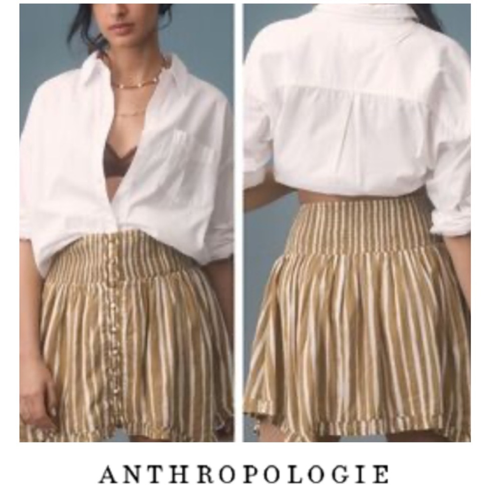 Anthropologie Mustard Yellow and White Striped Skater Skirt